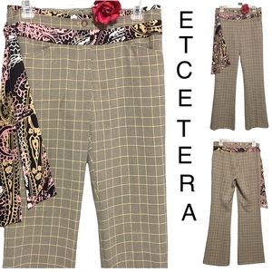 Pants ETCETERA Houndstooth plaid Black & Tan Contrasting Belt Wide leg Sz 2 EUC